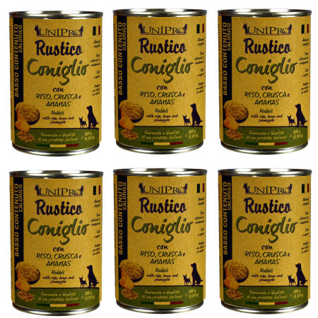 UniPro Rustico karma dla psa niskokaloryczna, light , dla otyłych 400g królik z ryżem, otrębami i ananasem ZESTAW 6*400g - UniPro zdjęcie 1