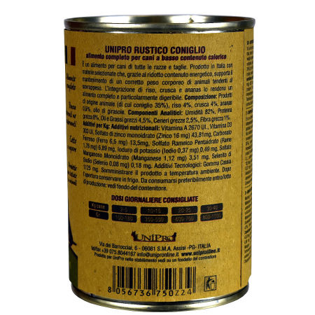 UniPro Rustico karma dla psa niskokaloryczna, light , dla otyłych 400g królik z ryżem, otrębami i ananasem ZESTAW 6*400g - UniPro zdjęcie 3